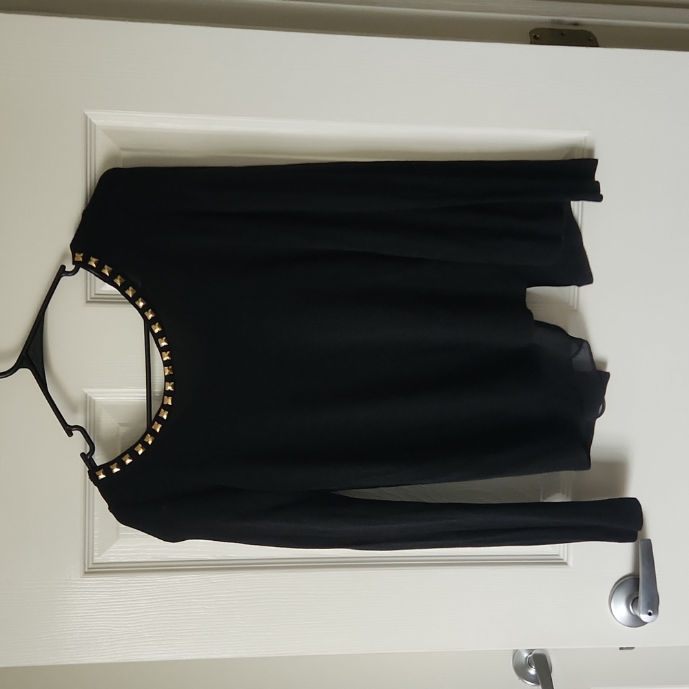 Express Long Sleeve Top with Square Jewels